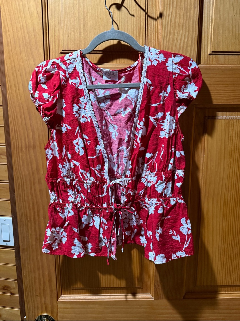 Sienna Sky Red Floral Tie-Front Blouse